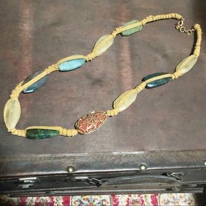 NWOT Lucky Brand Genuine Stone Leather Necklace